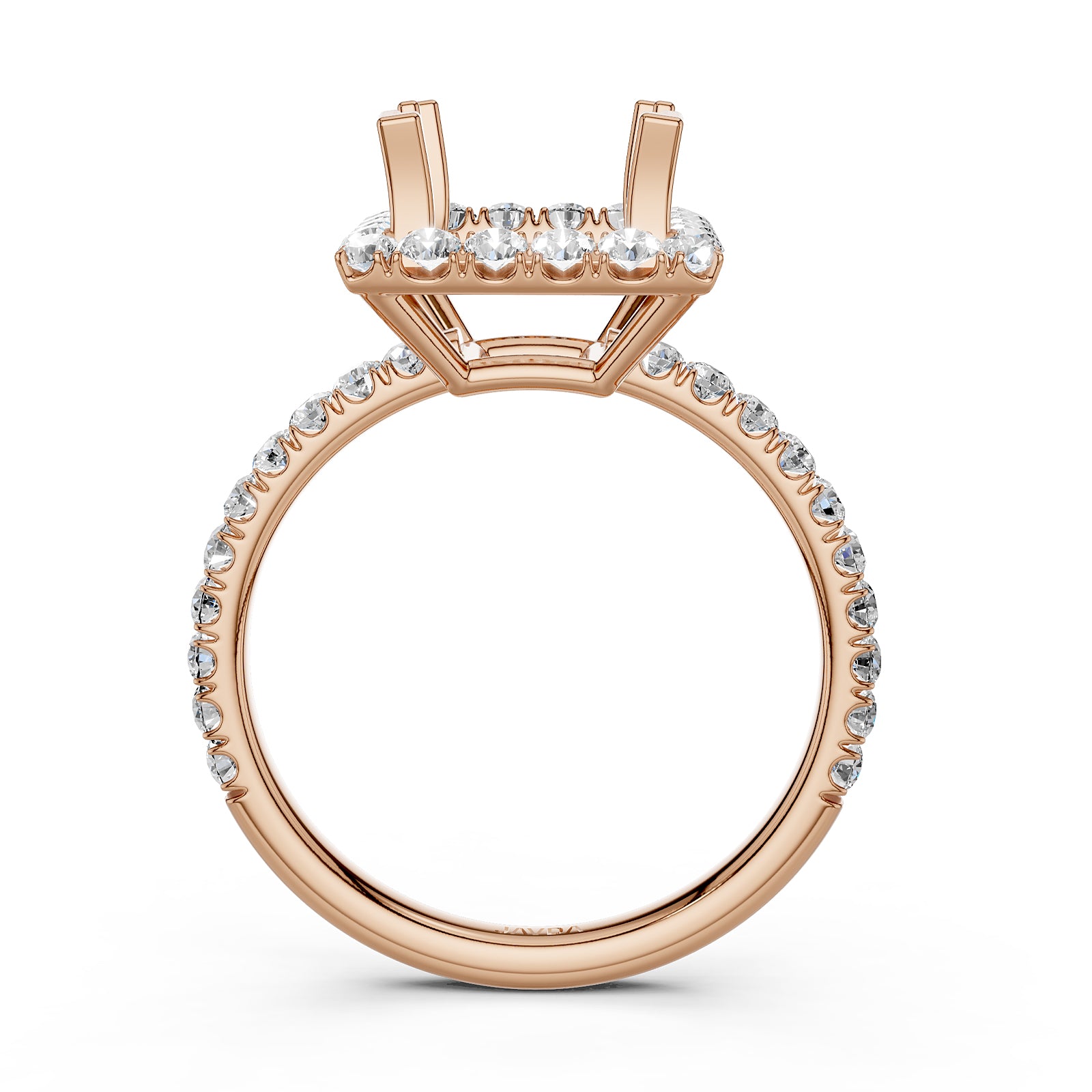 French U Split Pave Set Halo Lab Grown Diamond Engagement Ring Setting 1.00 Ct.