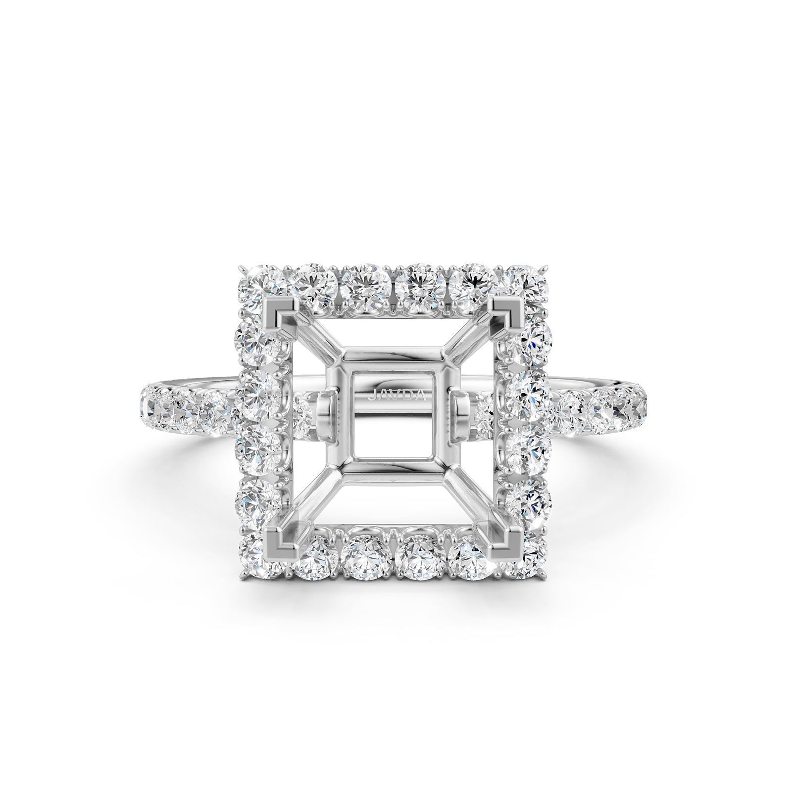 French U Split Pave Set Halo Lab Grown Diamond Engagement Ring Setting 1.00 Ct.