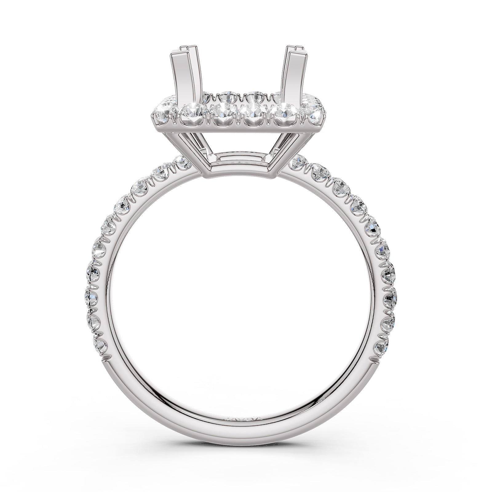 French U Split Pave Set Halo Lab Grown Diamond Engagement Ring Setting 1.00 Ct.