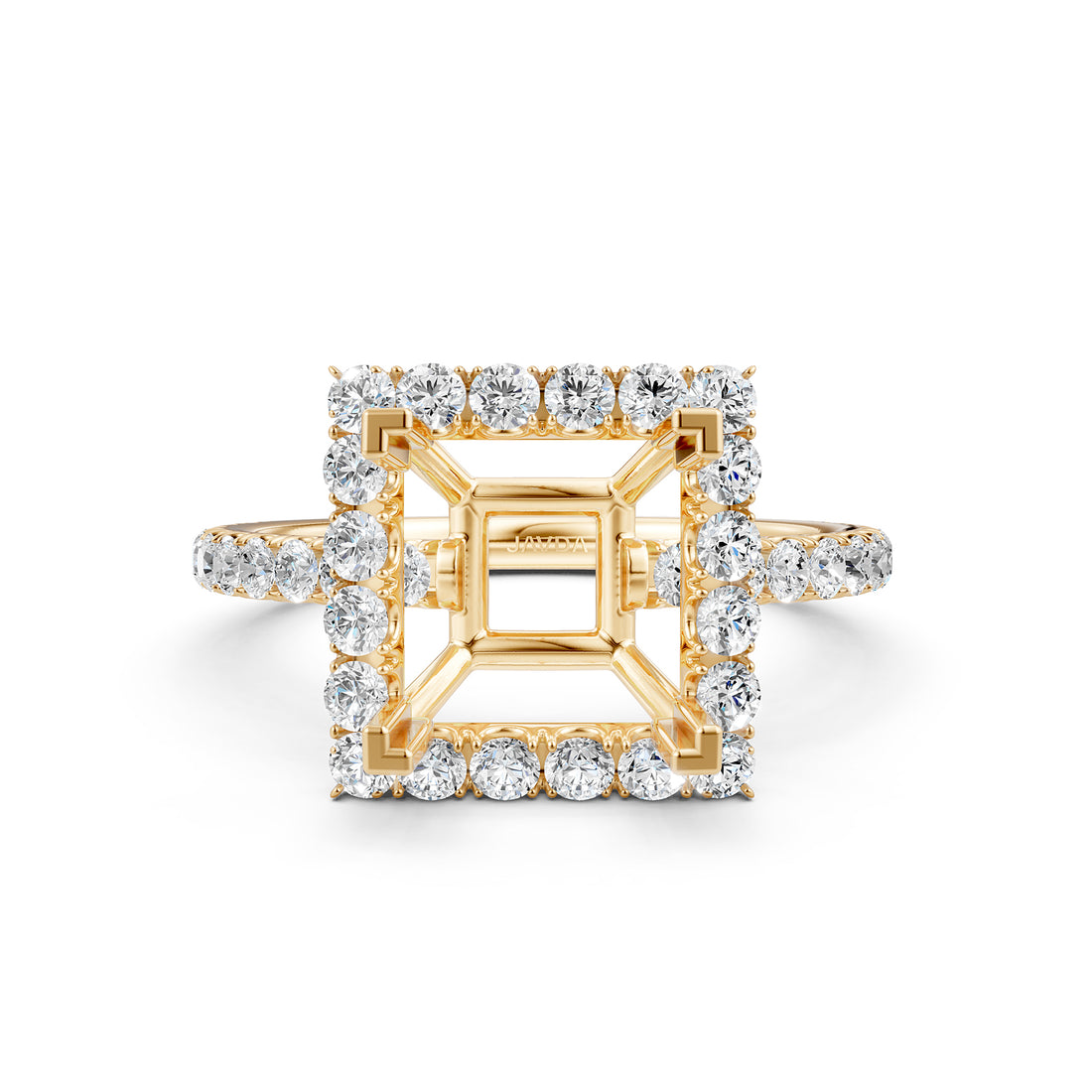French U Split Pave Set Halo Lab Grown Diamond Engagement Ring Setting 1.00 Ct.