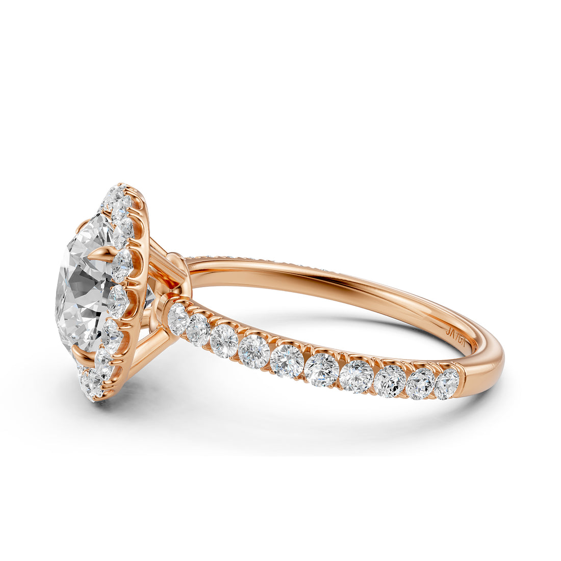 French U Split Pave Set Halo Round Lab Grown Diamond Engagement Ring