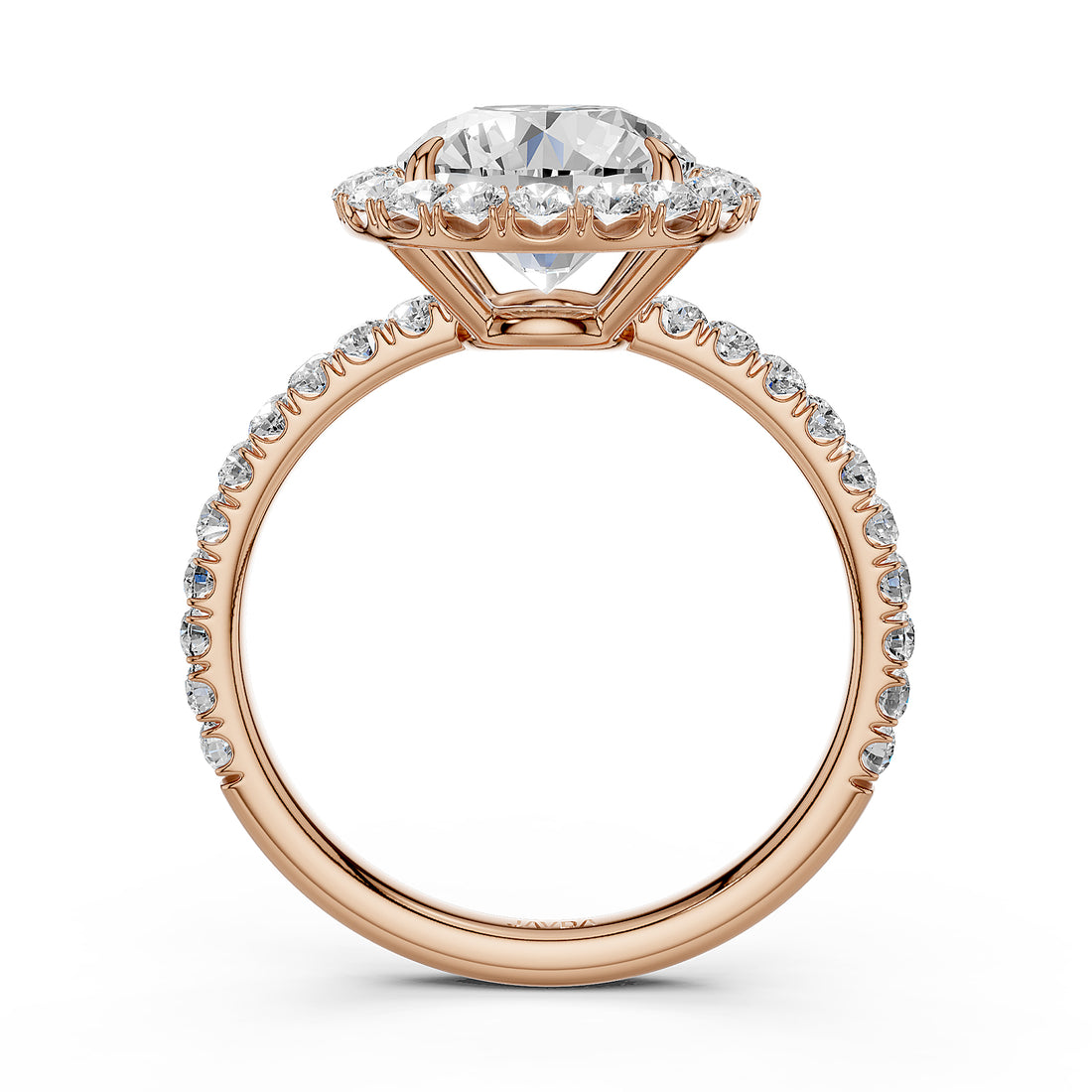 French U Split Pave Set Halo Round Lab Grown Diamond Engagement Ring