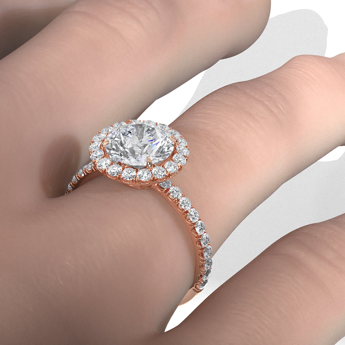 French U Pave Set Hidden Halo Lab Grown Diamond Engagement Ring IGI Certified 3.00 Ctw.