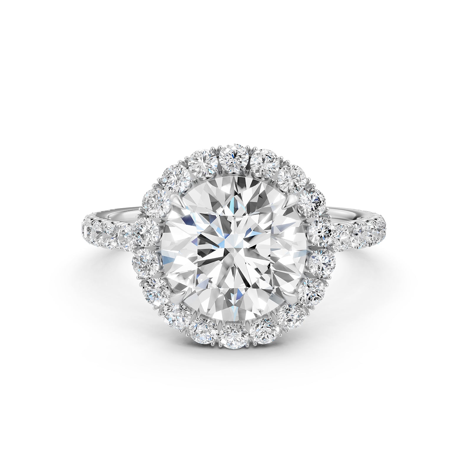 French U Split Pave Set Halo Round Lab Grown Diamond Engagement Ring