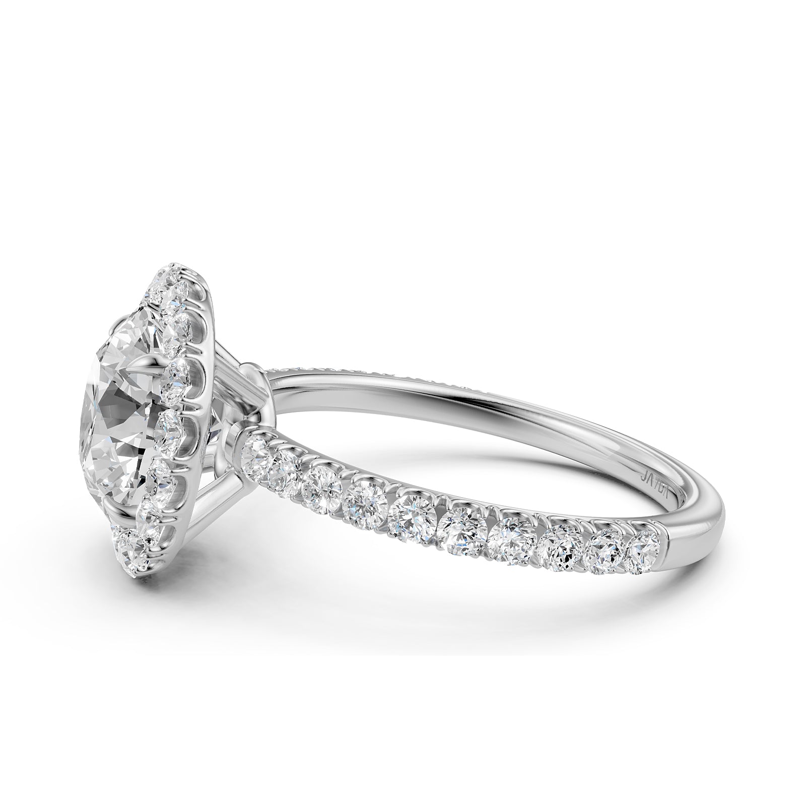 French U Split Pave Set Halo Round Lab Grown Diamond Engagement Ring