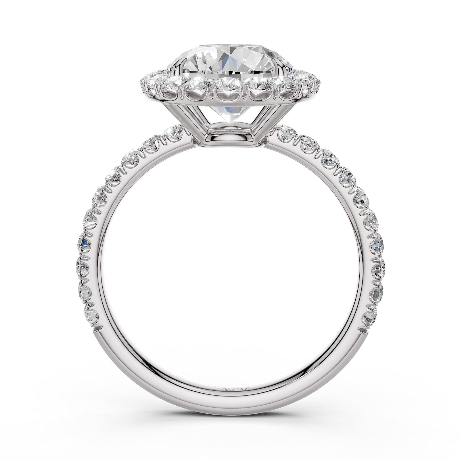 French U Split Pave Set Halo Round Lab Grown Diamond Engagement Ring