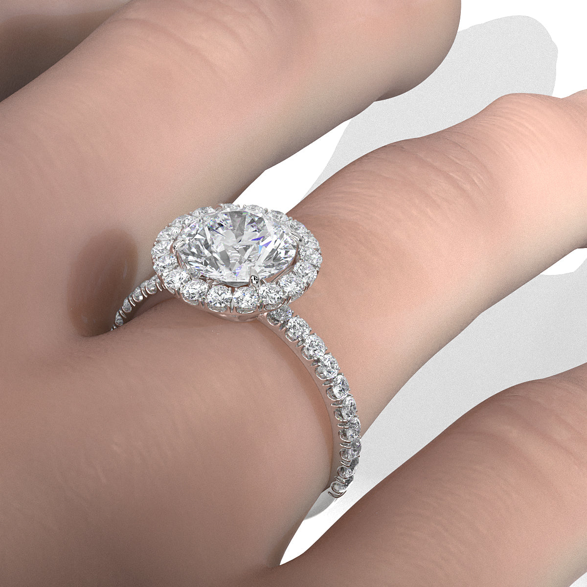 French U Pave Set Hidden Halo Lab Grown Diamond Engagement Ring IGI Certified 3.00 Ctw.