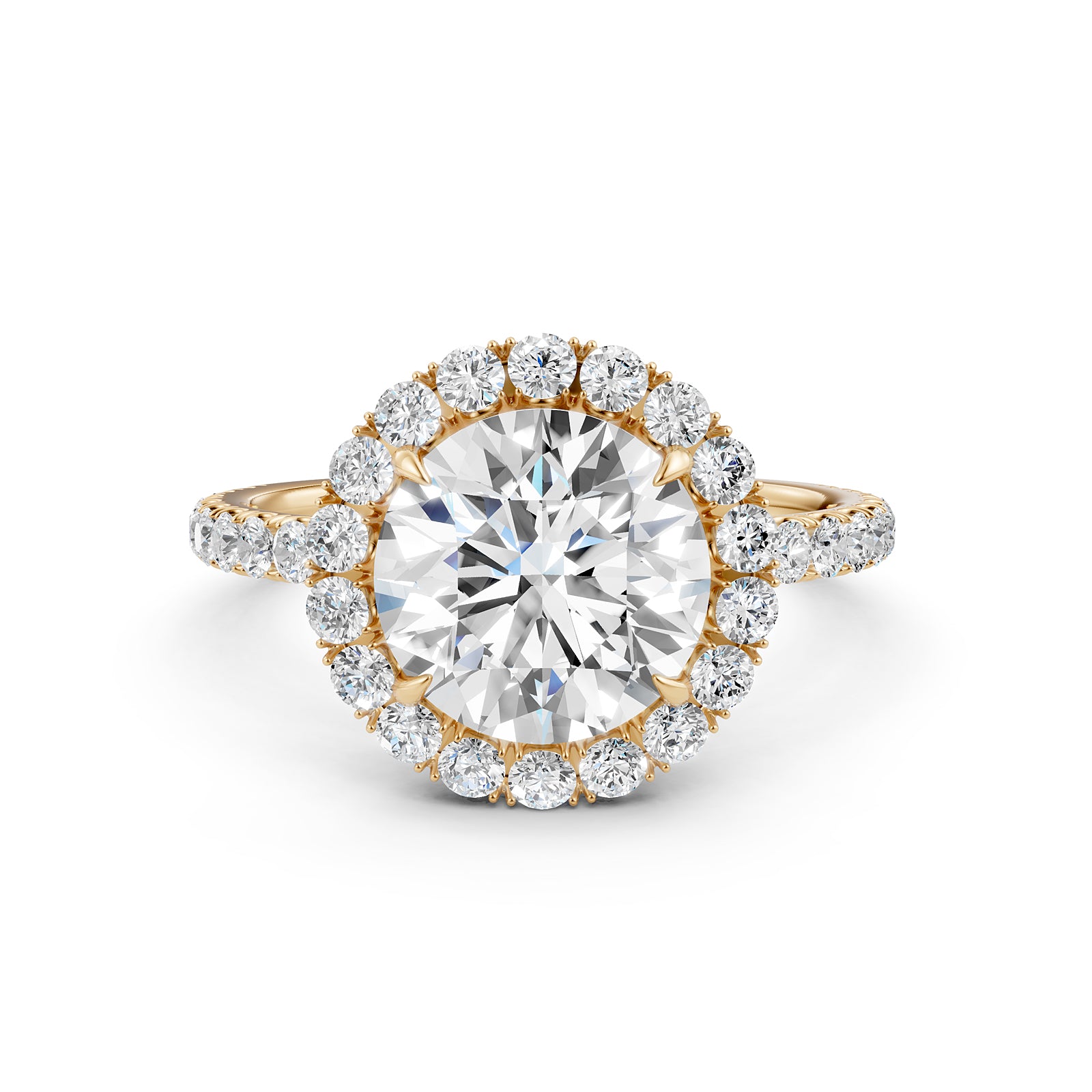 French U Split Pave Set Halo Round Lab Grown Diamond Engagement Ring