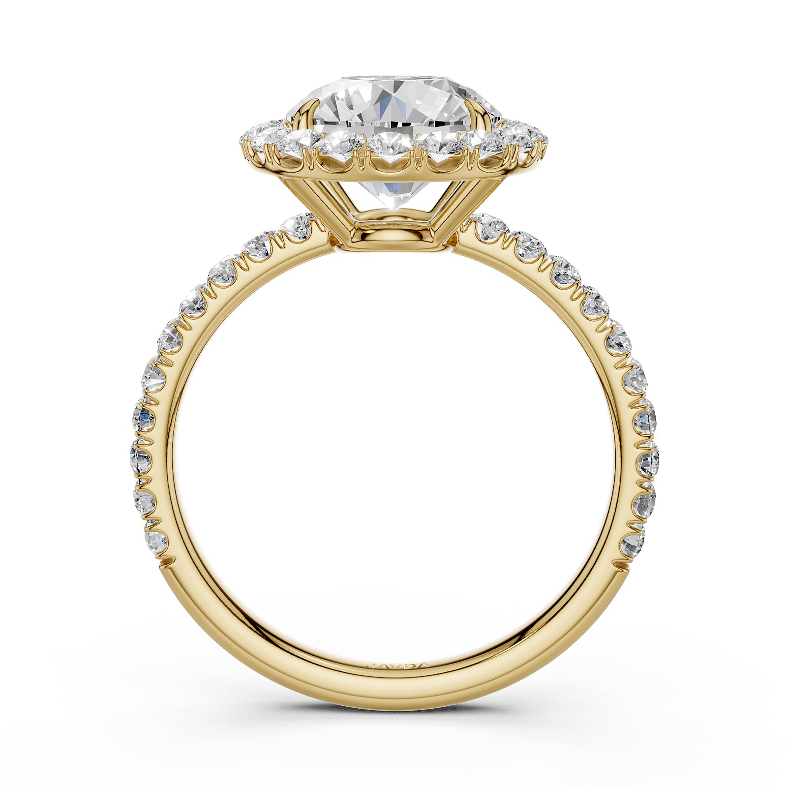 French U Split Pave Set Halo Round Lab Grown Diamond Engagement Ring