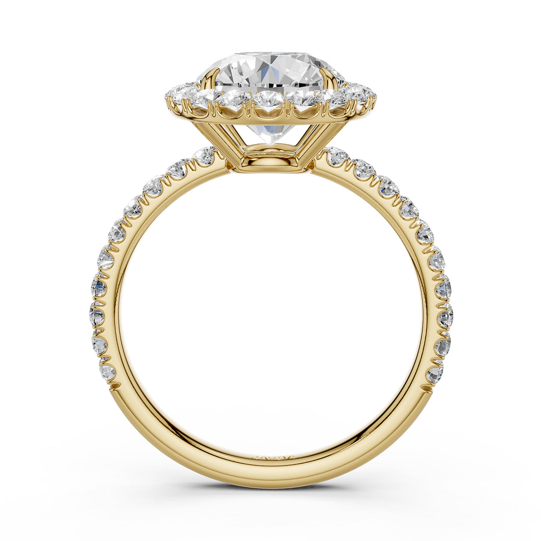 French U Split Pave Set Halo Round Lab Grown Diamond Engagement Ring