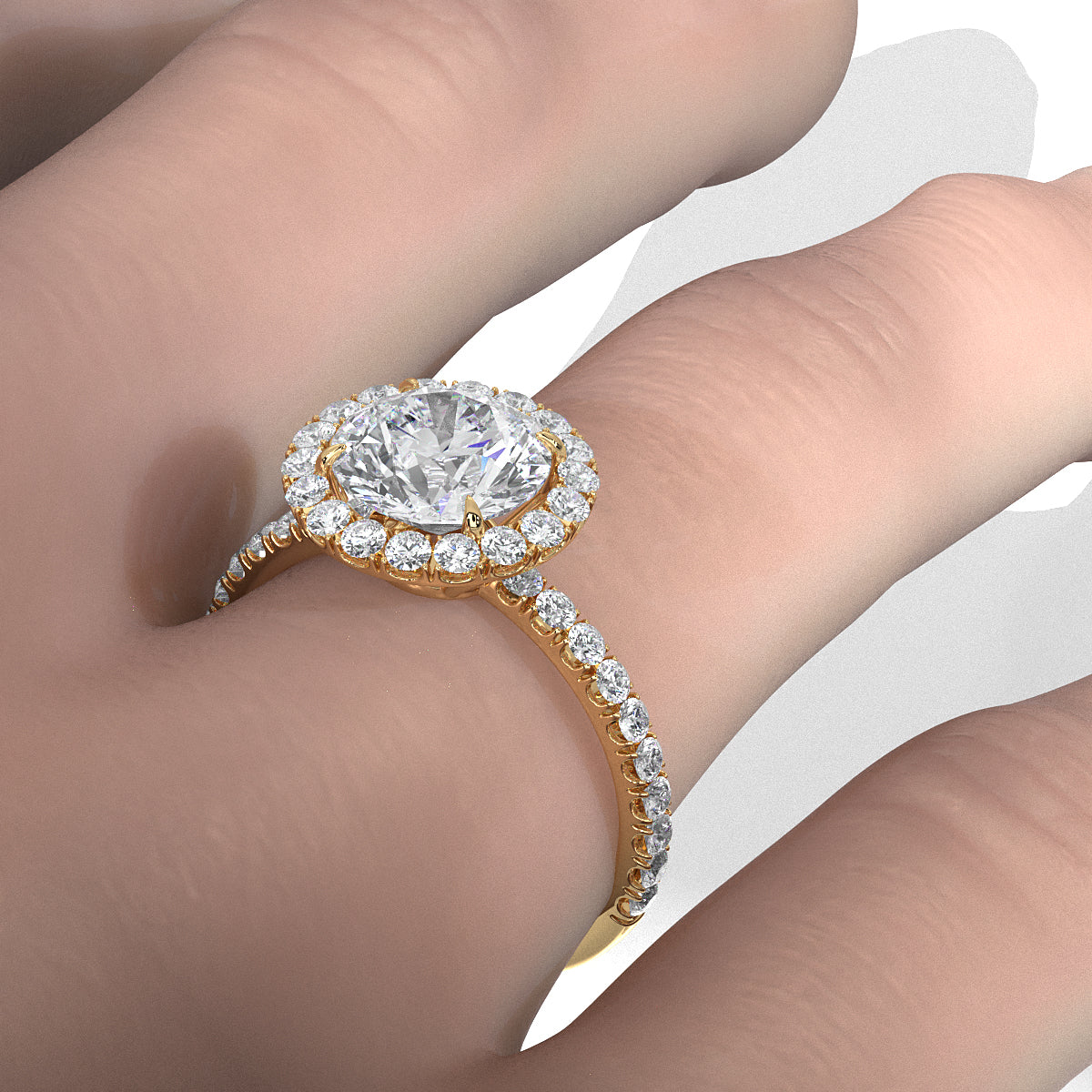 French U Pave Set Hidden Halo Lab Grown Diamond Engagement Ring IGI Certified 3.00 Ctw.