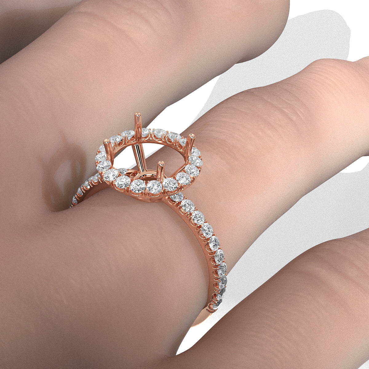 French U Split Pave Set Halo Lab Grown Diamond Engagement Ring Setting 1.00 Ct.