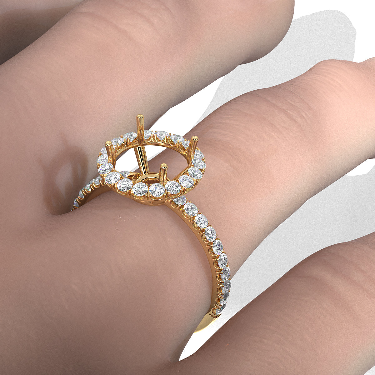 French U Split Pave Set Halo Lab Grown Diamond Engagement Ring Setting 1.00 Ct.