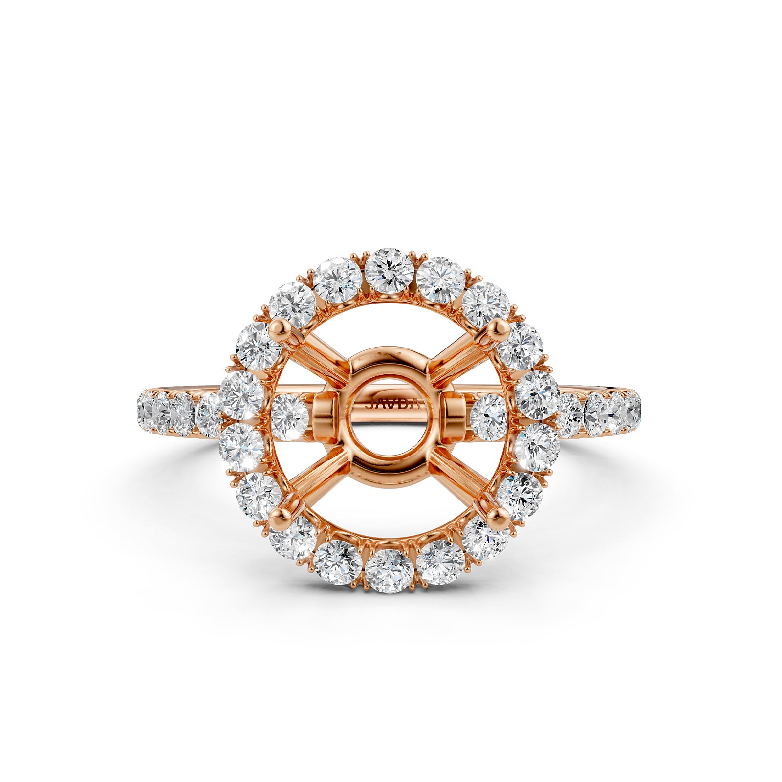 French U Split Pave Set Halo Lab Grown Diamond Engagement Ring Setting 1.00 Ct.