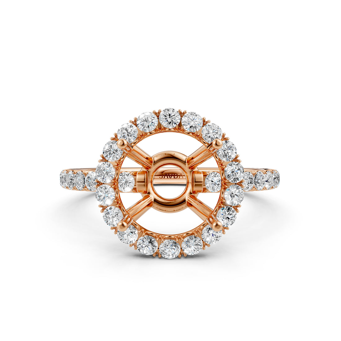 French U Split Pave Set Halo Lab Grown Diamond Engagement Ring Setting 1.00 Ct.