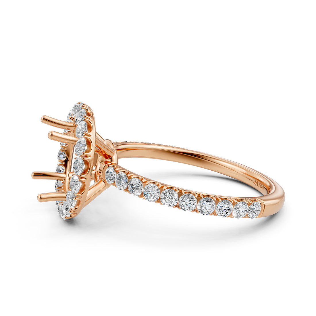 French U Split Pave Set Halo Lab Grown Diamond Engagement Ring Setting 1.00 Ct.