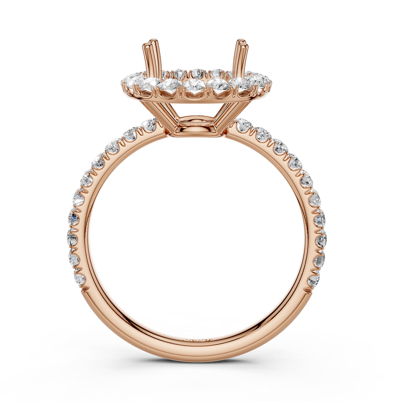 French U Split Pave Set Halo Lab Grown Diamond Engagement Ring Setting 1.00 Ct.