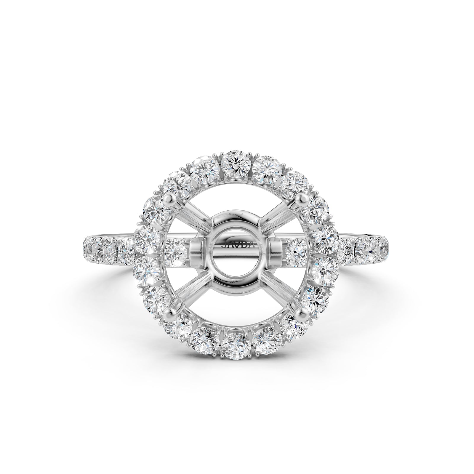 French U Split Pave Set Halo Lab Grown Diamond Engagement Ring Setting 1.00 Ct.