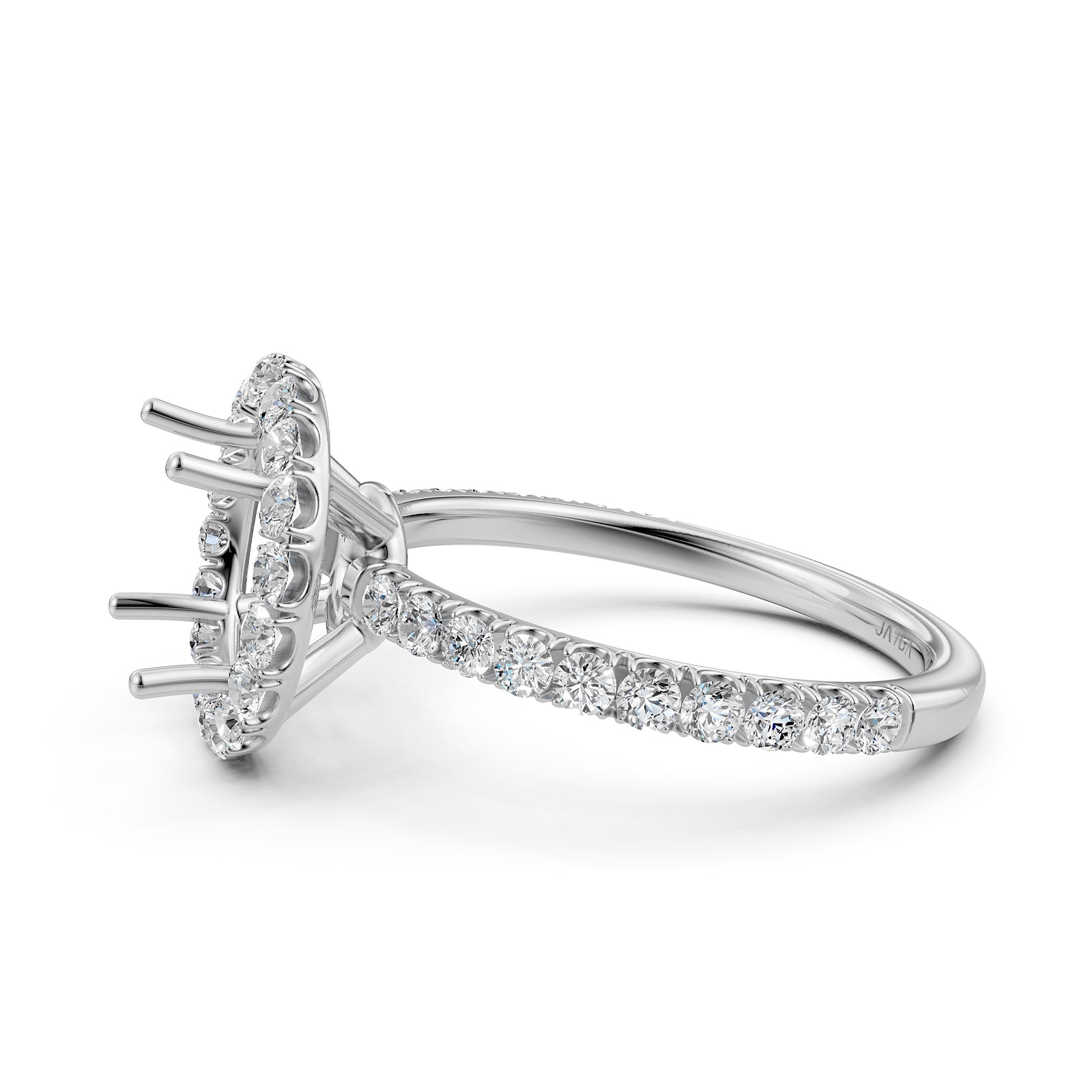 French U Split Pave Set Halo Lab Grown Diamond Engagement Ring Setting 1.00 Ct.