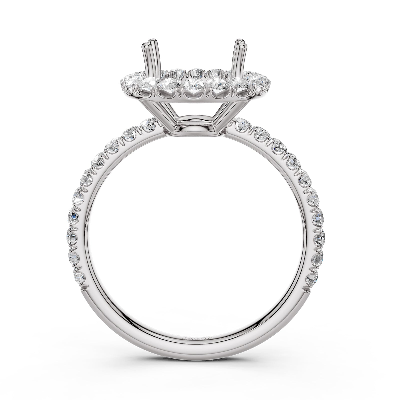 French U Split Pave Set Halo Lab Grown Diamond Engagement Ring Setting 1.00 Ct.