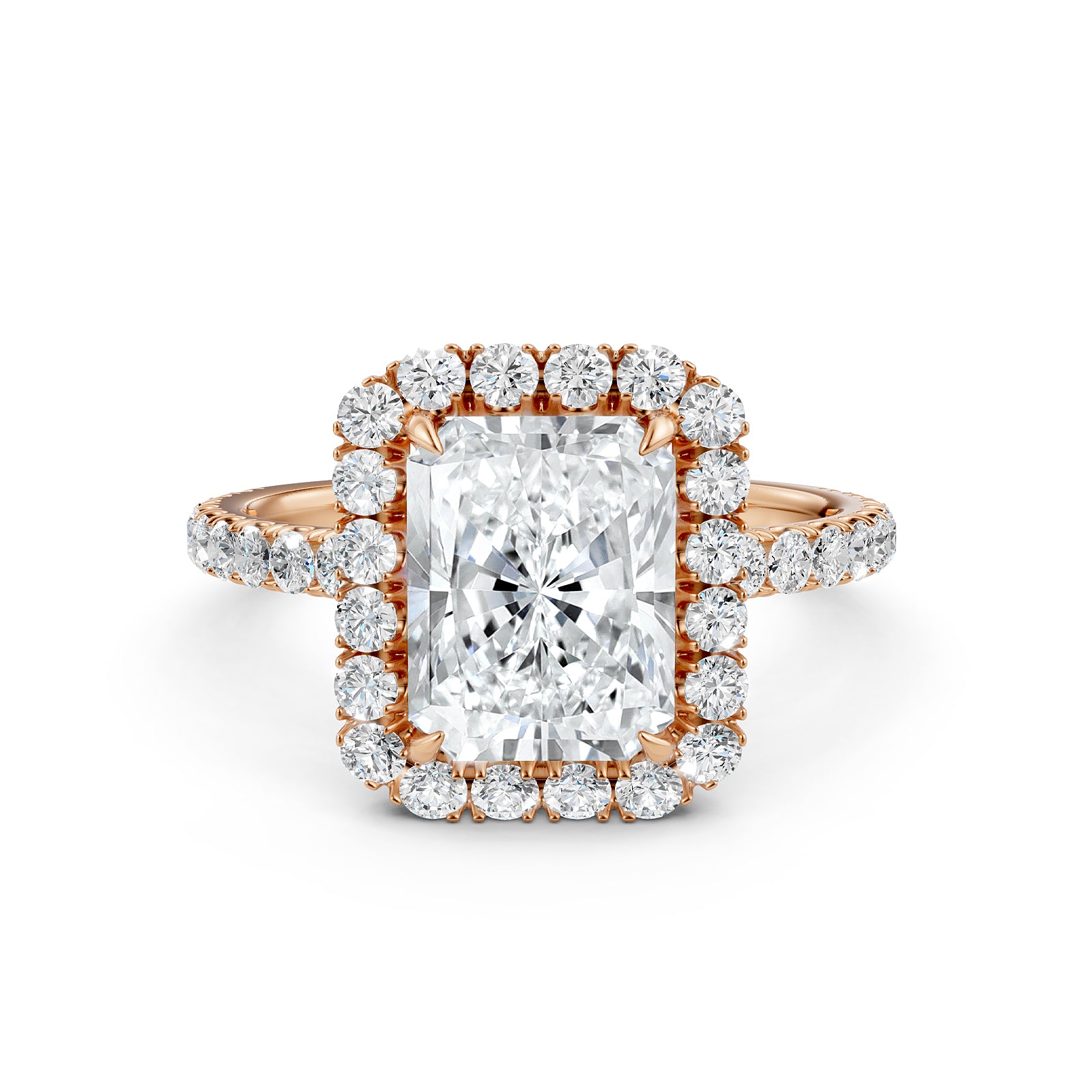 French U Split Pave Halo Radiant Lab Grown Diamond Engagement Ring