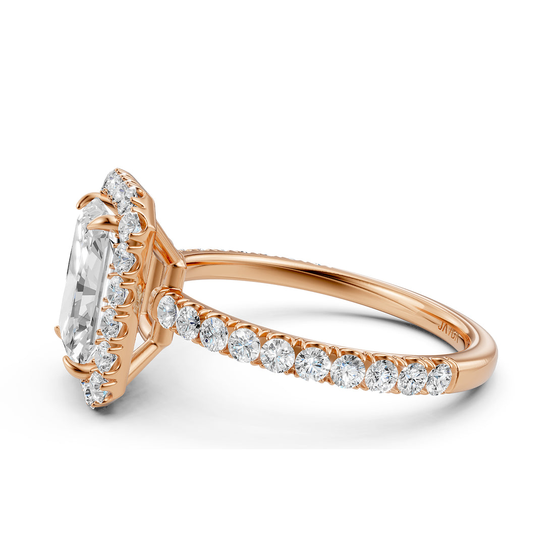 French U Split Pave Halo Radiant Lab Grown Diamond Engagement Ring