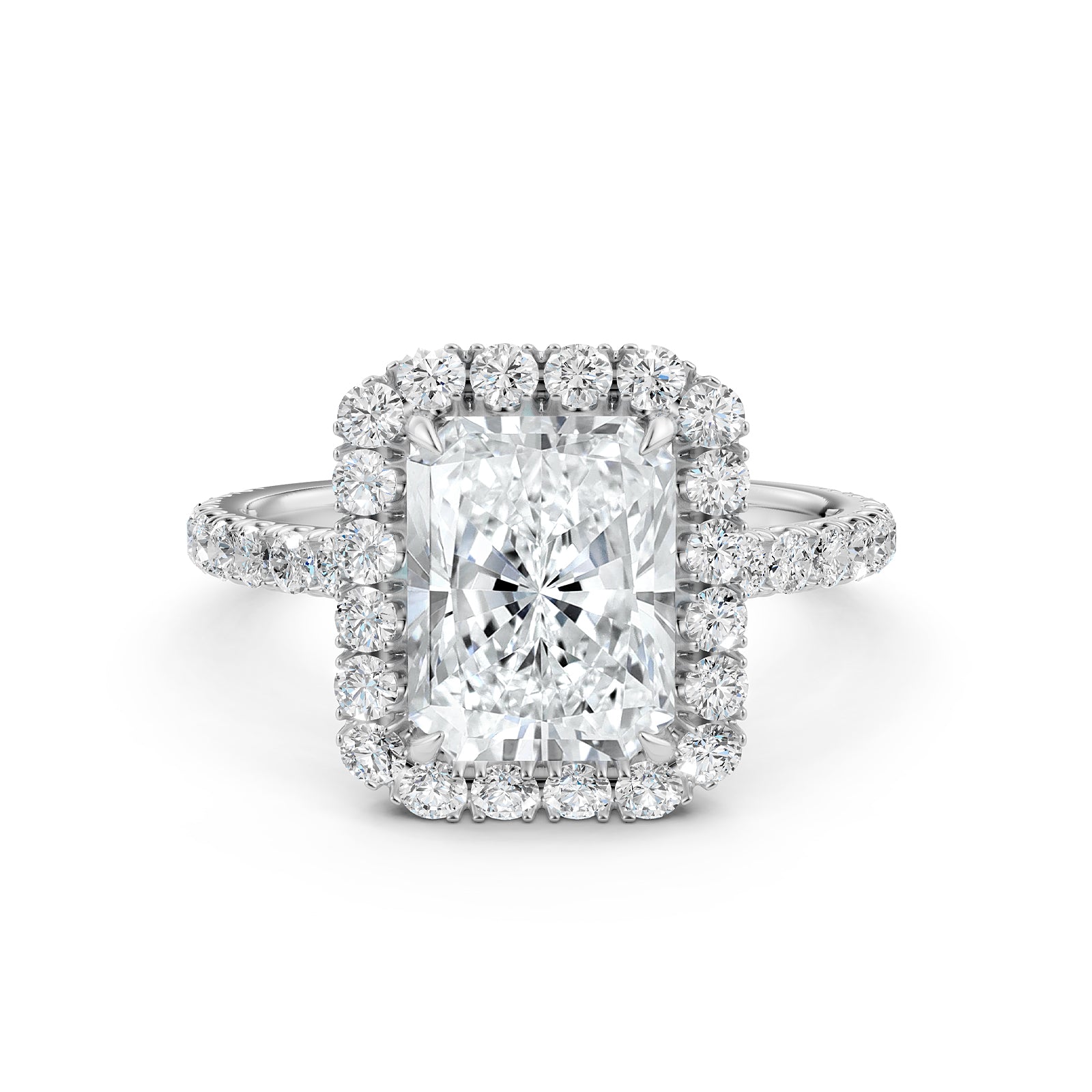 French U Pave Set Hidden Halo Lab Grown Diamond Engagement Ring IGI Certified 3.00 Ctw.