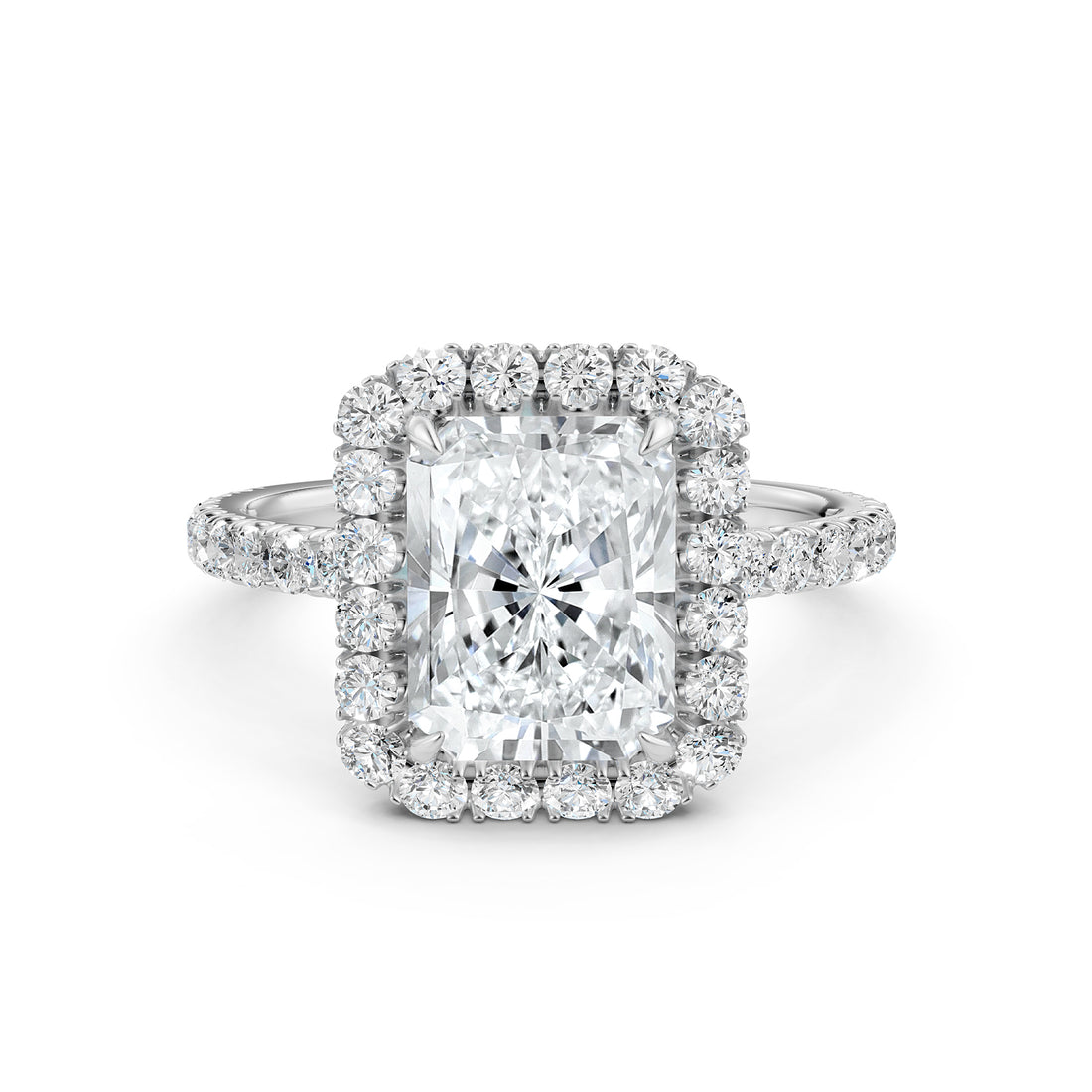 French U Split Pave Halo Radiant Lab Grown Diamond Engagement Ring