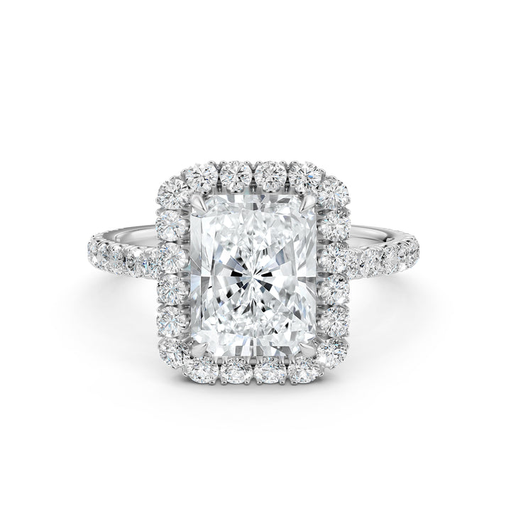 French U Split Pave Halo Radiant Lab Grown Diamond Engagement Ring
