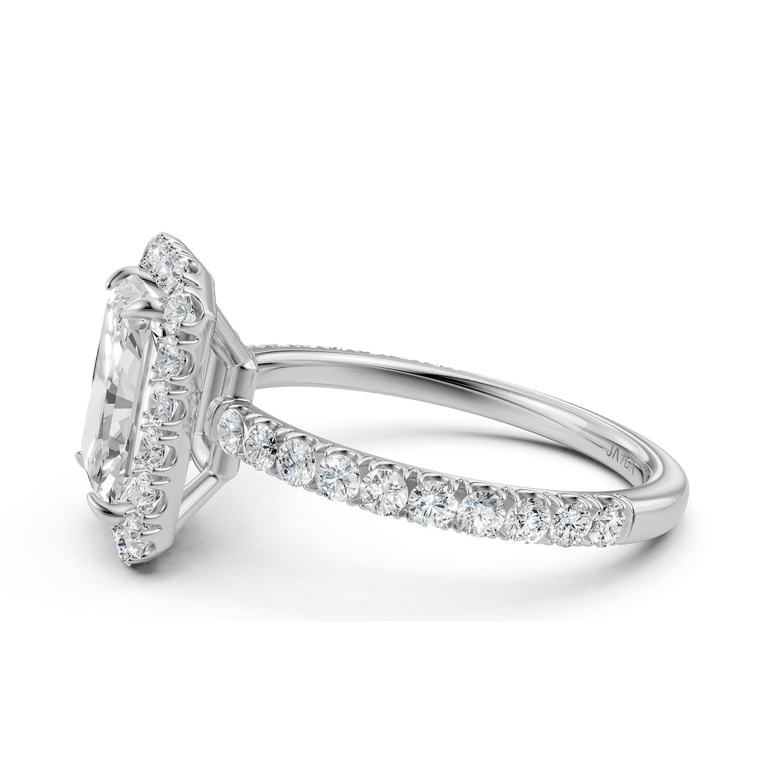 French U Split Pave Halo Radiant Lab Grown Diamond Engagement Ring