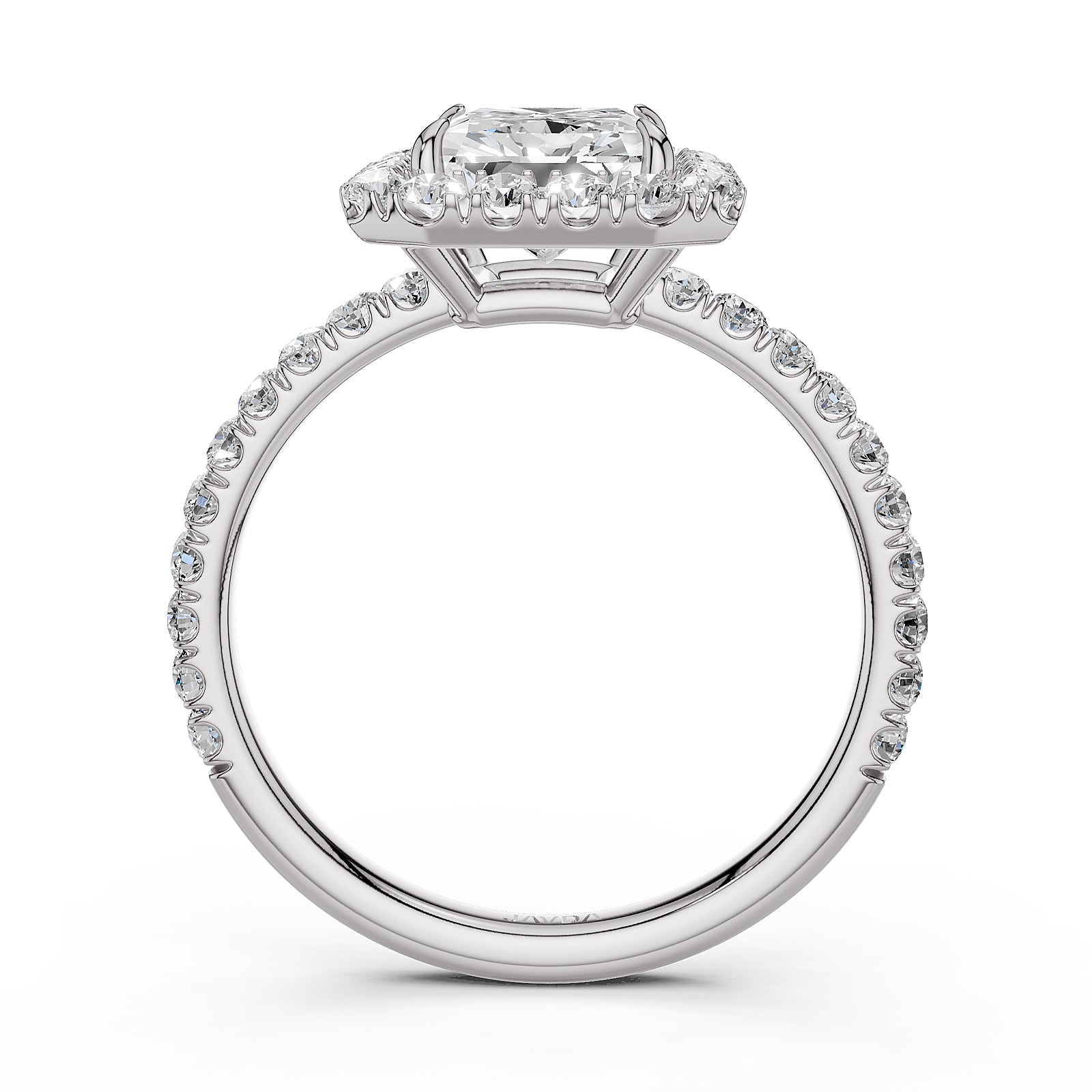 French U Split Pave Halo Radiant Lab Grown Diamond Engagement Ring