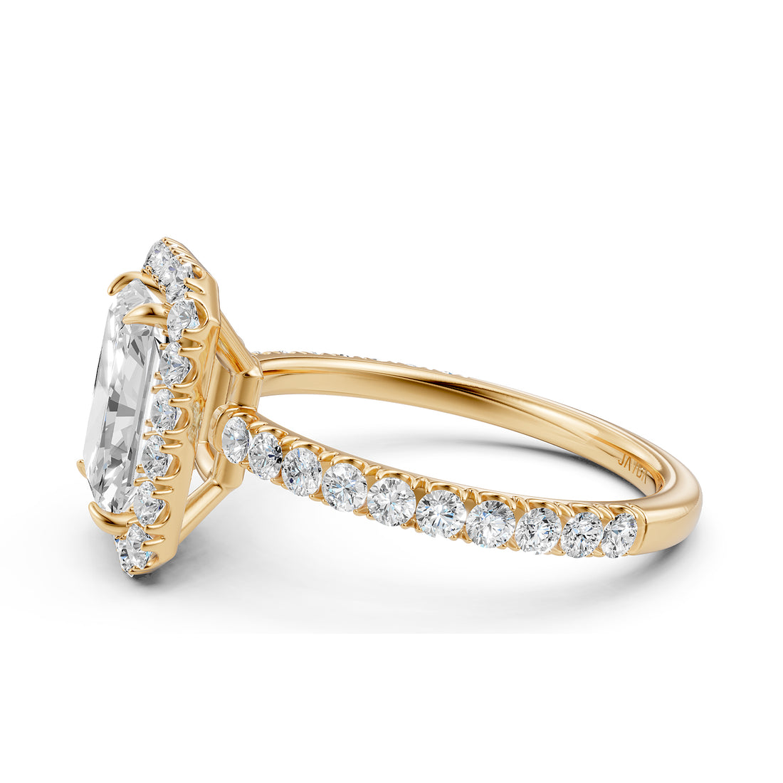 French U Split Pave Halo Radiant Lab Grown Diamond Engagement Ring