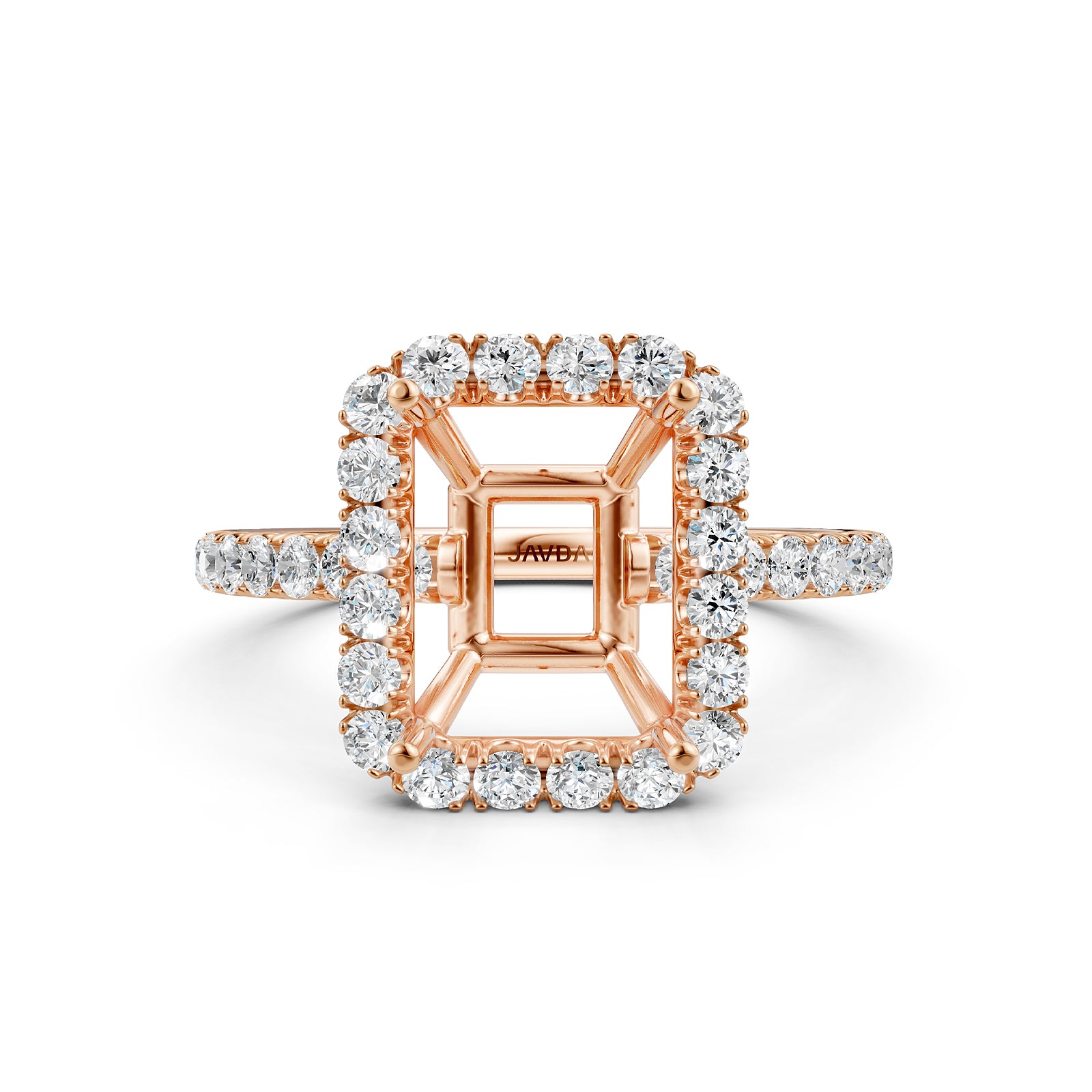 French U Split Pave Set Halo Lab Grown Diamond Engagement Ring Setting 1.00 Ct.