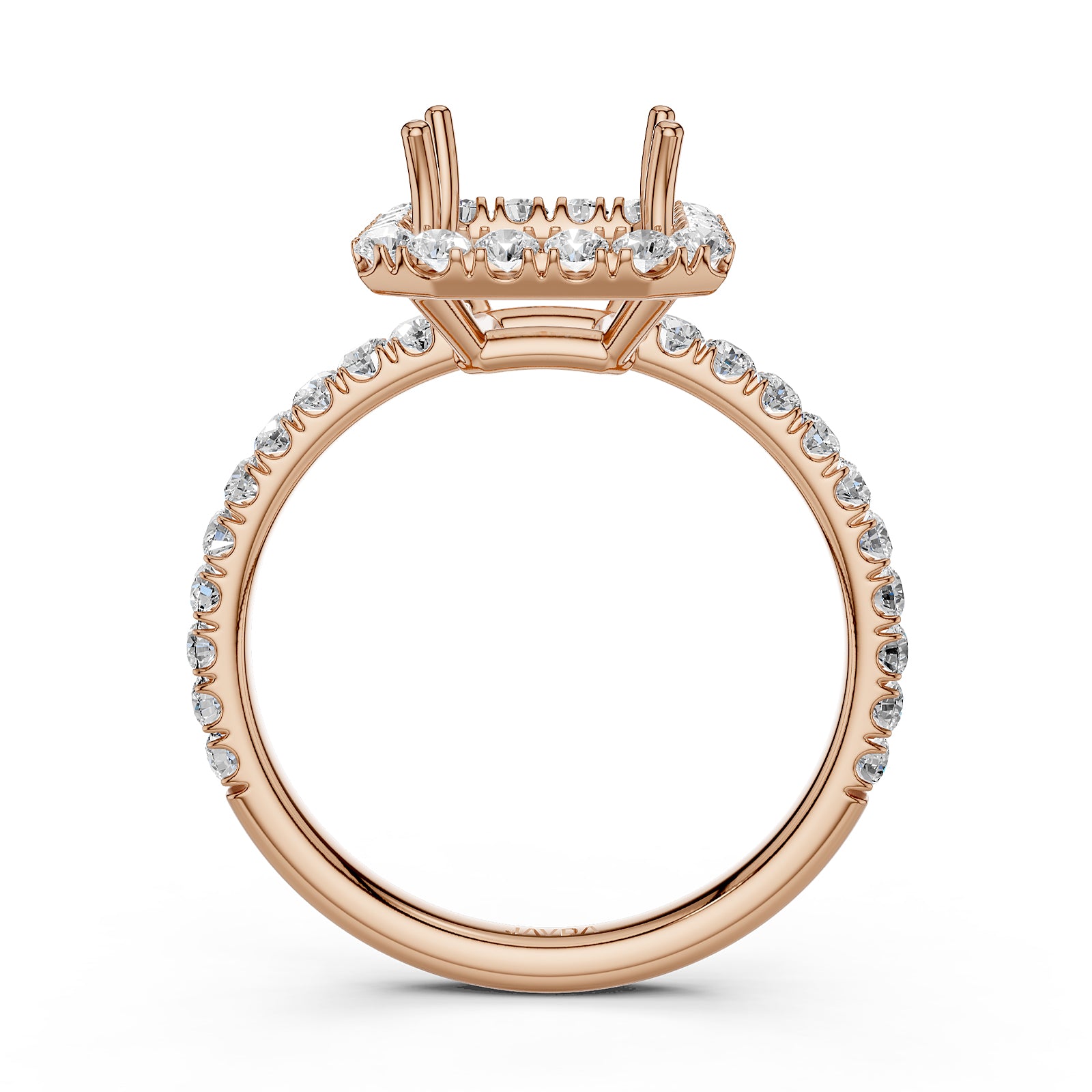 French U Split Pave Set Halo Lab Grown Diamond Engagement Ring Setting 1.00 Ct.