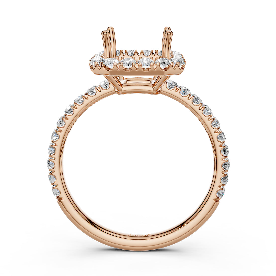 French U Split Pave Set Halo Lab Grown Diamond Engagement Ring Setting 1.00 Ct.