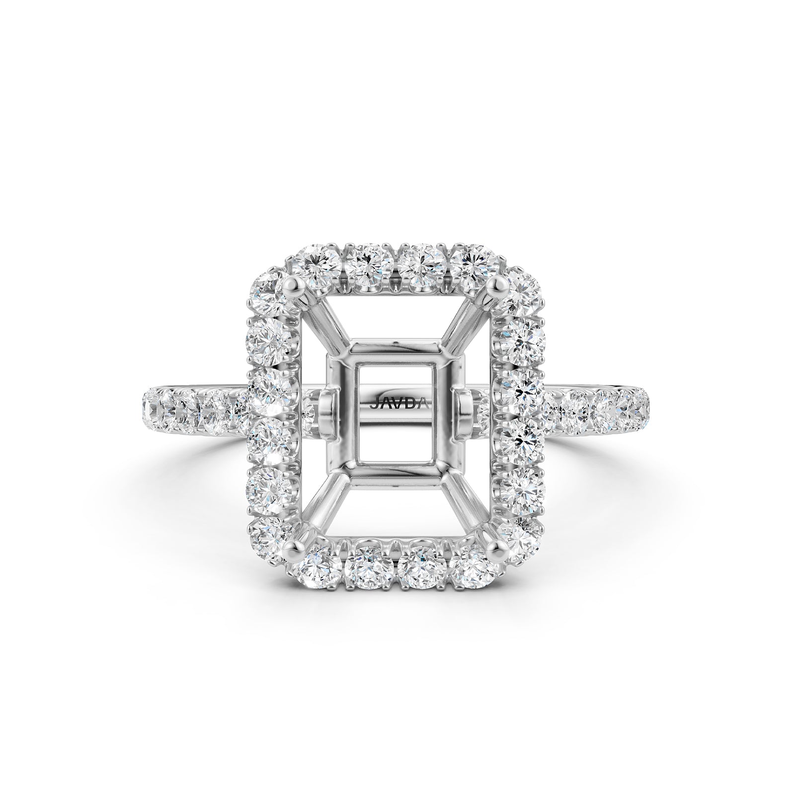 French U Split Pave Set Halo Lab Grown Diamond Engagement Ring Setting 1.00 Ct.