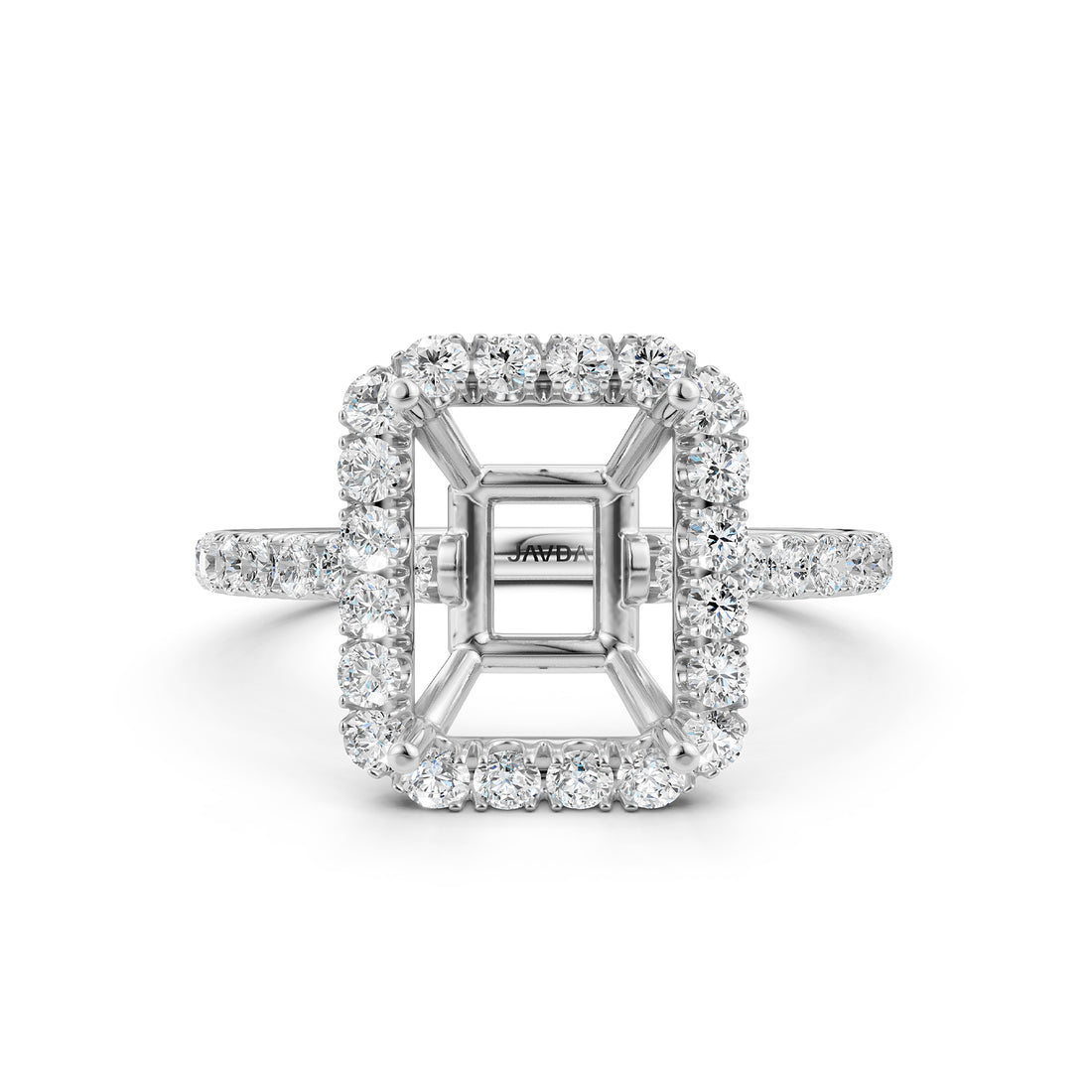 French U Split Pave Set Halo Lab Grown Diamond Engagement Ring Setting 1.00 Ct.