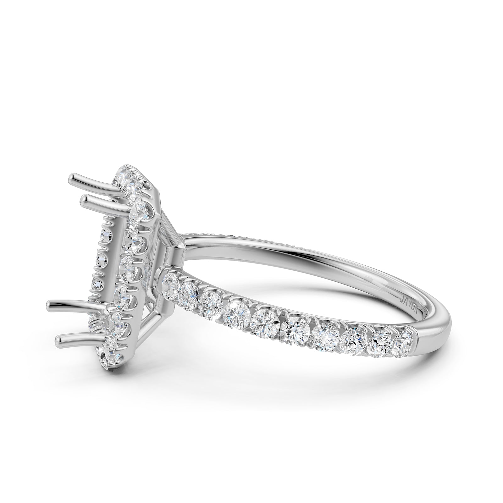French U Split Pave Set Halo Lab Grown Diamond Engagement Ring Setting 1.00 Ct.