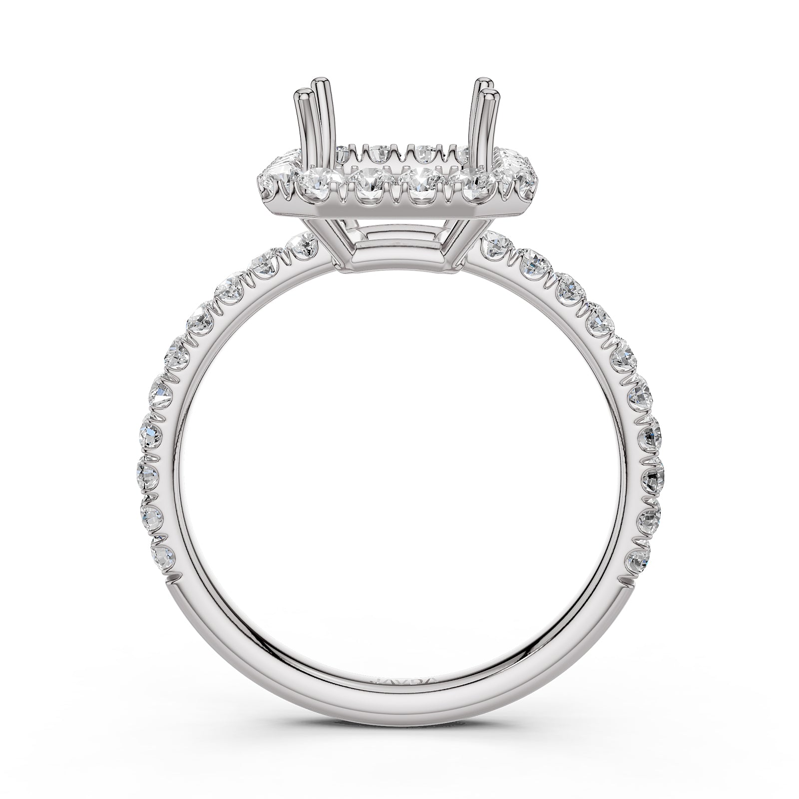 French U Split Pave Set Halo Lab Grown Diamond Engagement Ring Setting 1.00 Ct.