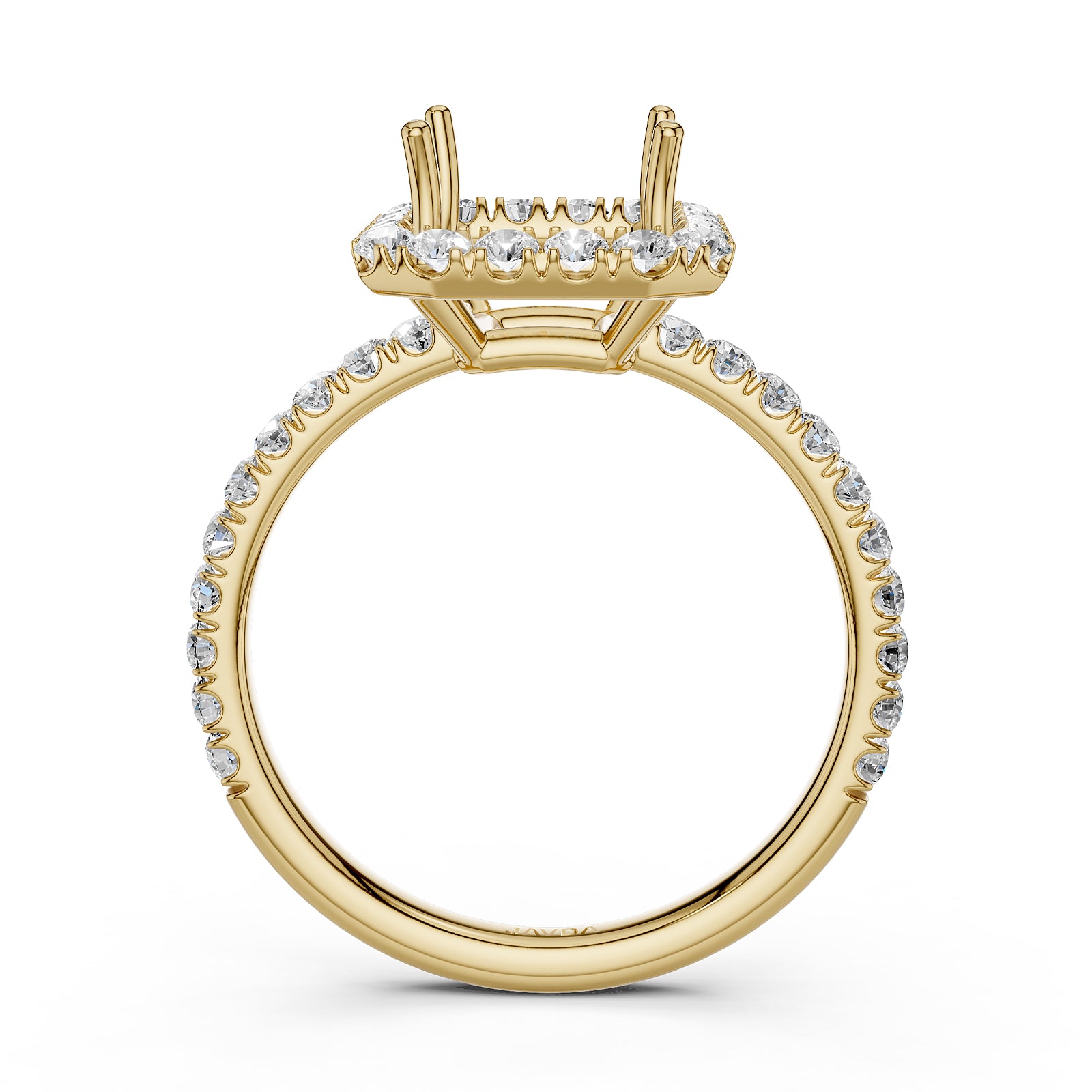 French U Split Pave Set Halo Lab Grown Diamond Engagement Ring Setting 1.00 Ct.