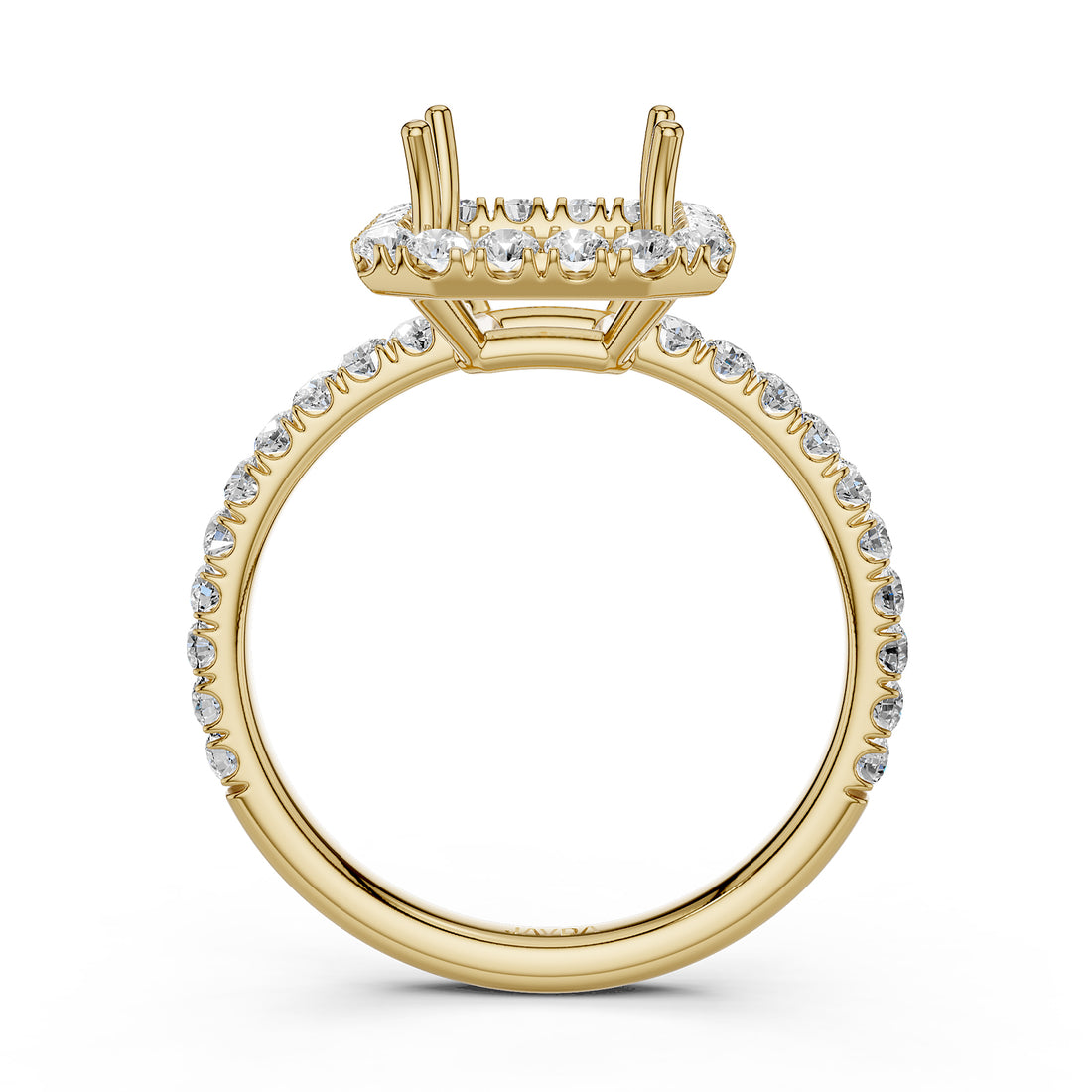 French U Split Pave Set Halo Lab Grown Diamond Engagement Ring Setting 1.00 Ct.