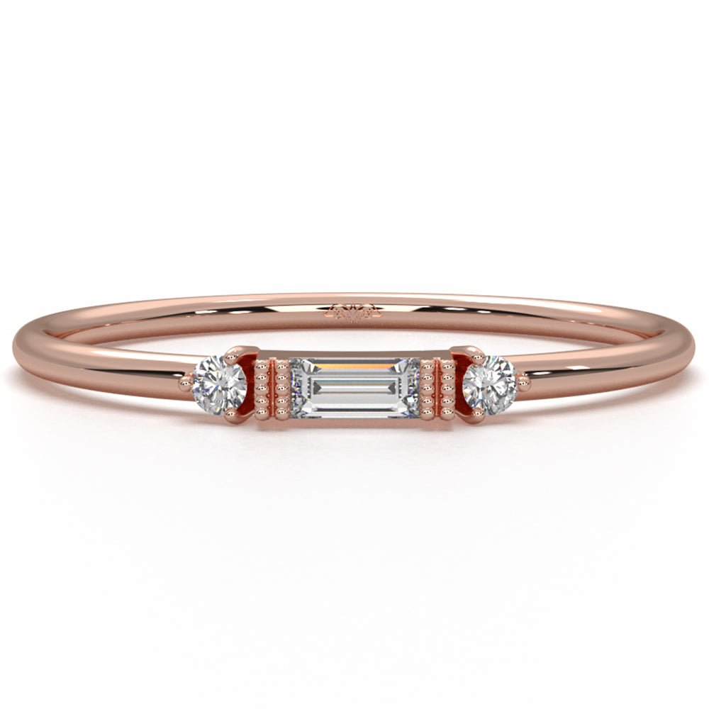 Three Stone Baguette & Round Lab Diamond Slim Fashion Ring 0.07ctw.