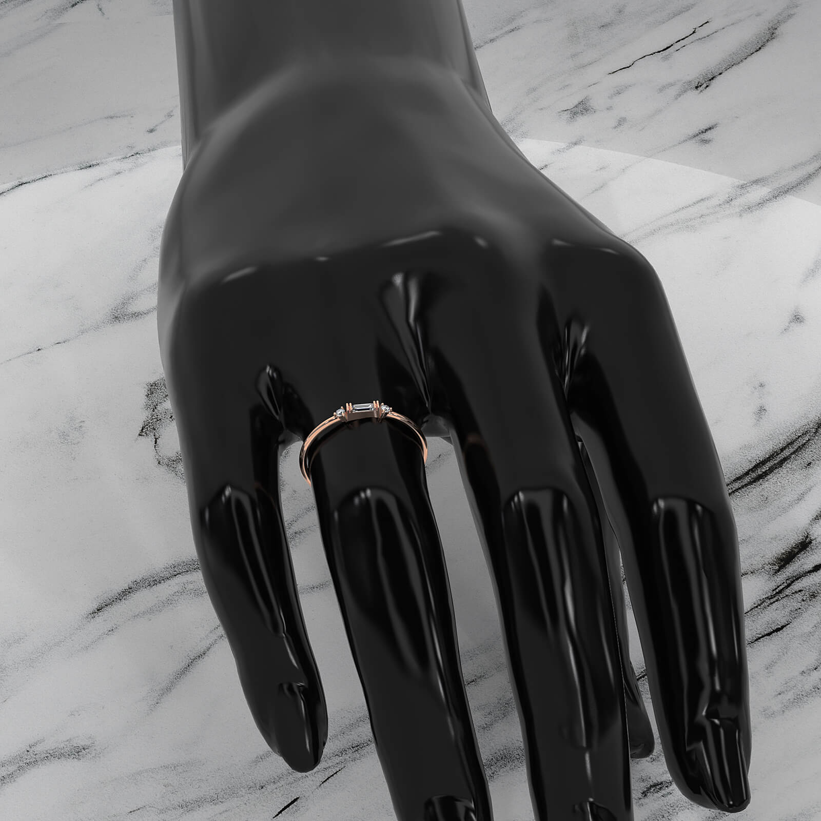 Three Stone Baguette & Round Lab Diamond Slim Fashion Ring 0.07ctw.