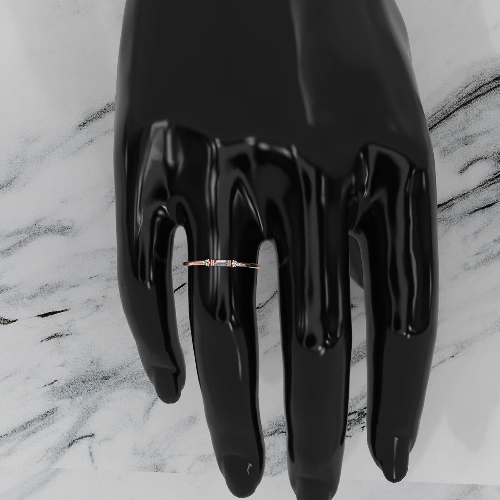 Three Stone Baguette & Round Lab Diamond Slim Fashion Ring 0.07ctw.