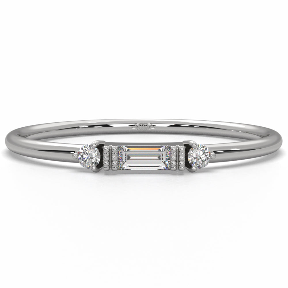 Three Stone Baguette & Round Lab Diamond Slim Fashion Ring 0.07ctw.