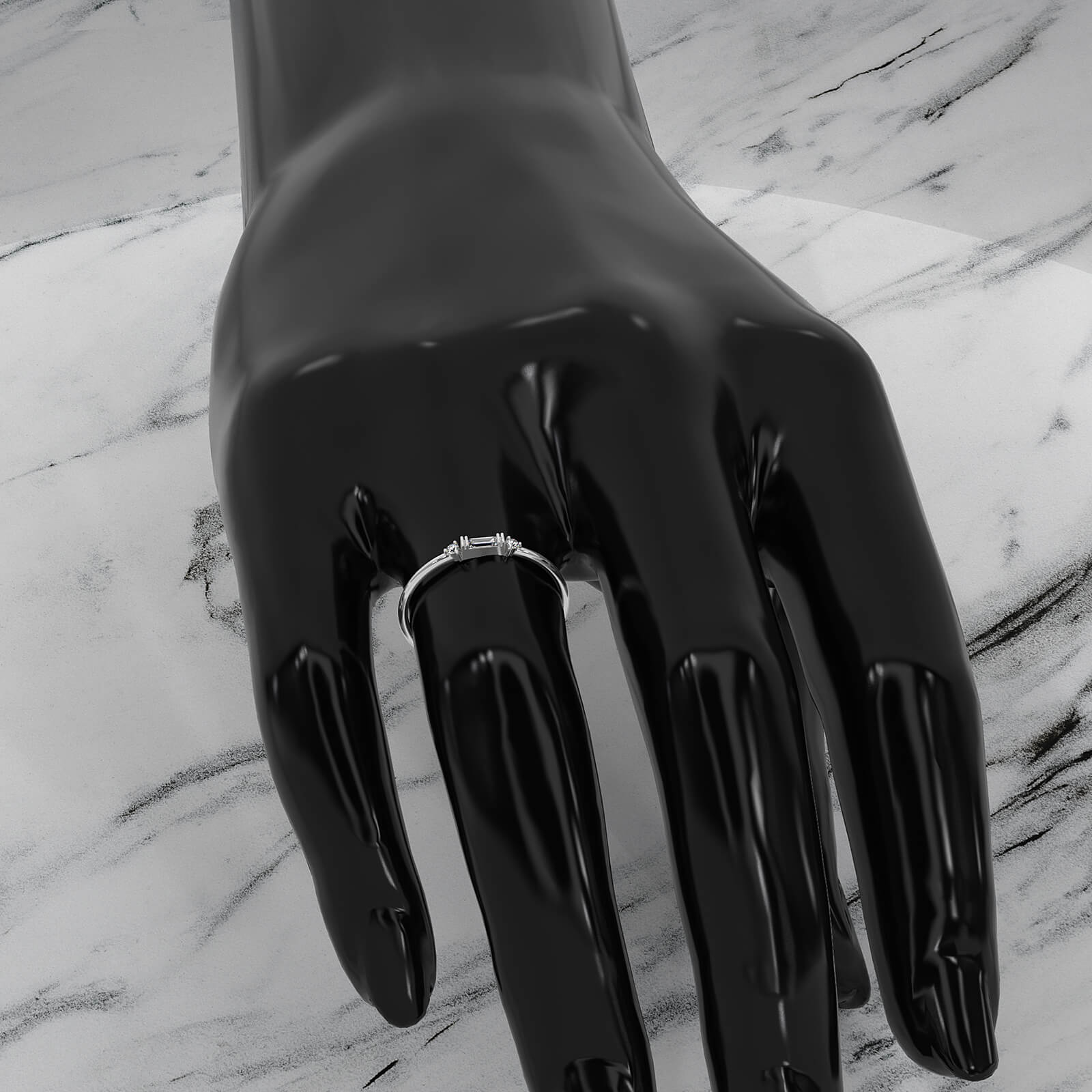 Three Stone Baguette & Round Lab Diamond Slim Fashion Ring 0.07ctw.