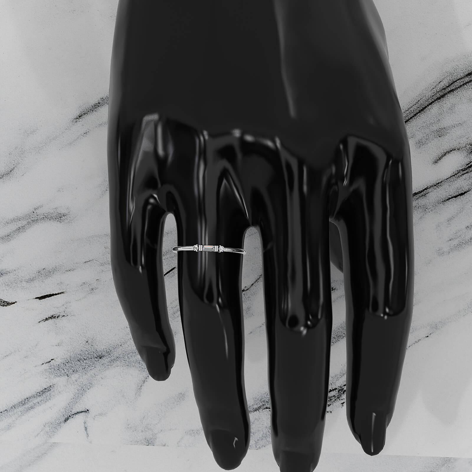 Three Stone Baguette & Round Lab Diamond Slim Fashion Ring 0.07ctw.