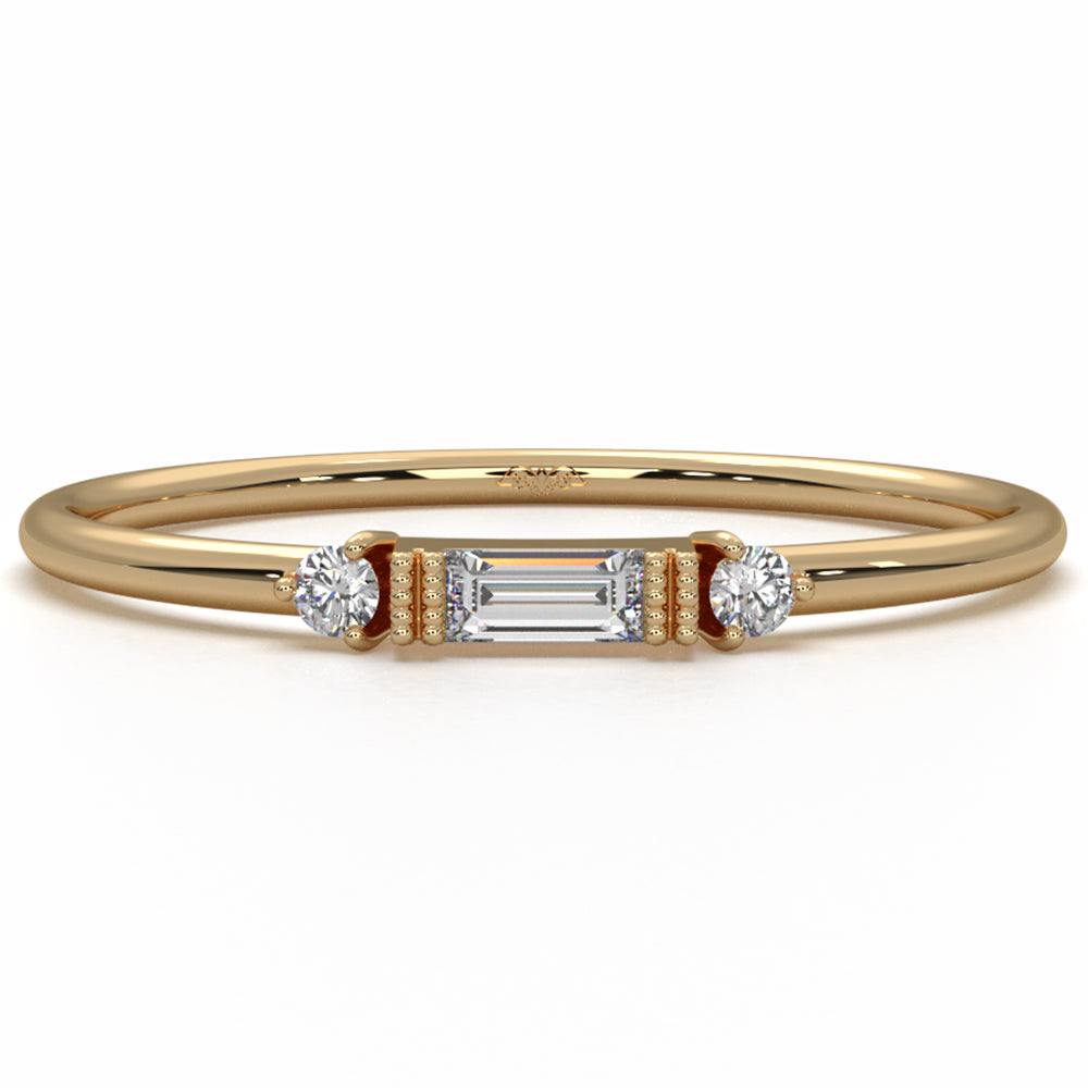 Three Stone Baguette & Round Lab Diamond Slim Fashion Ring 0.07ctw.