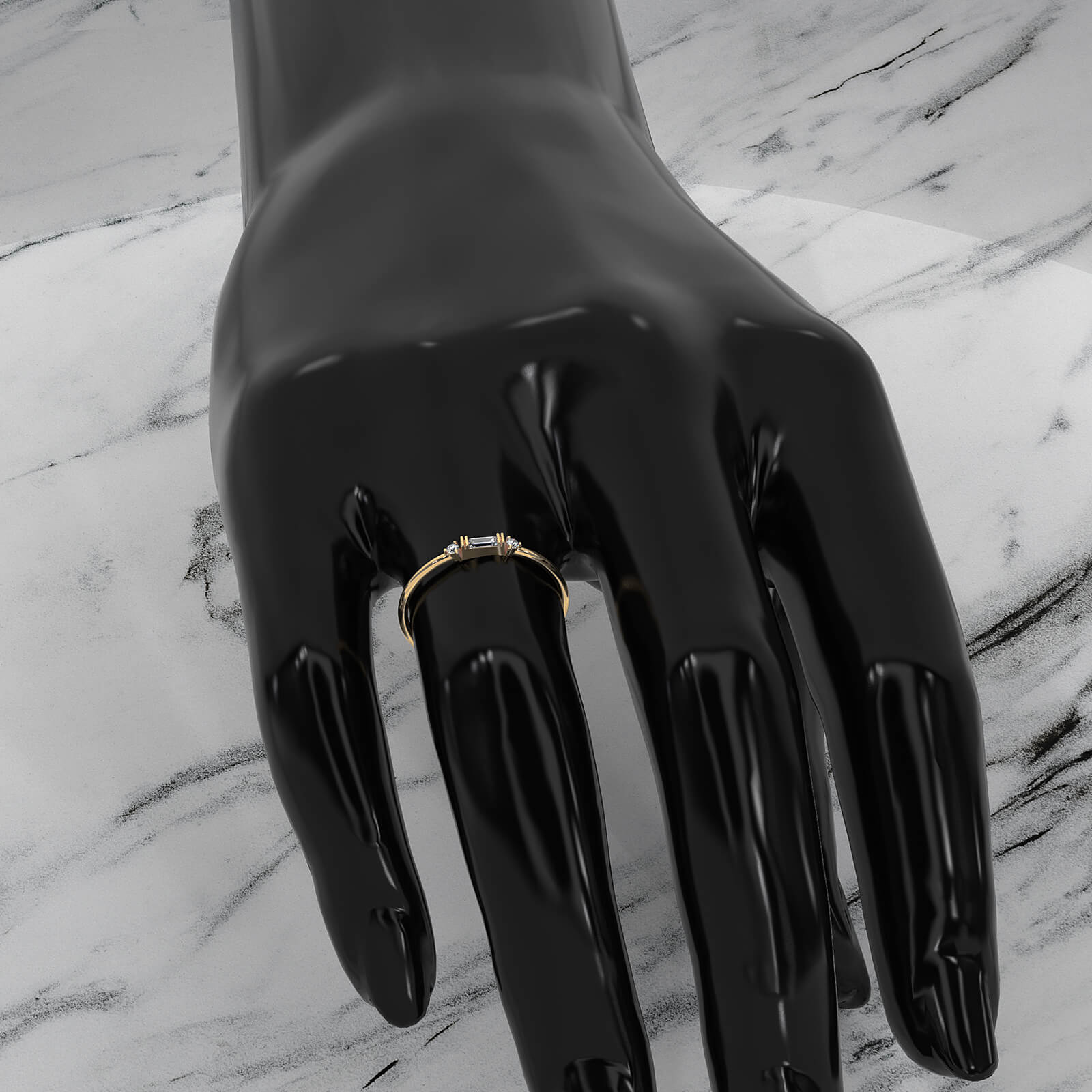 Three Stone Baguette & Round Lab Diamond Slim Fashion Ring 0.07ctw.