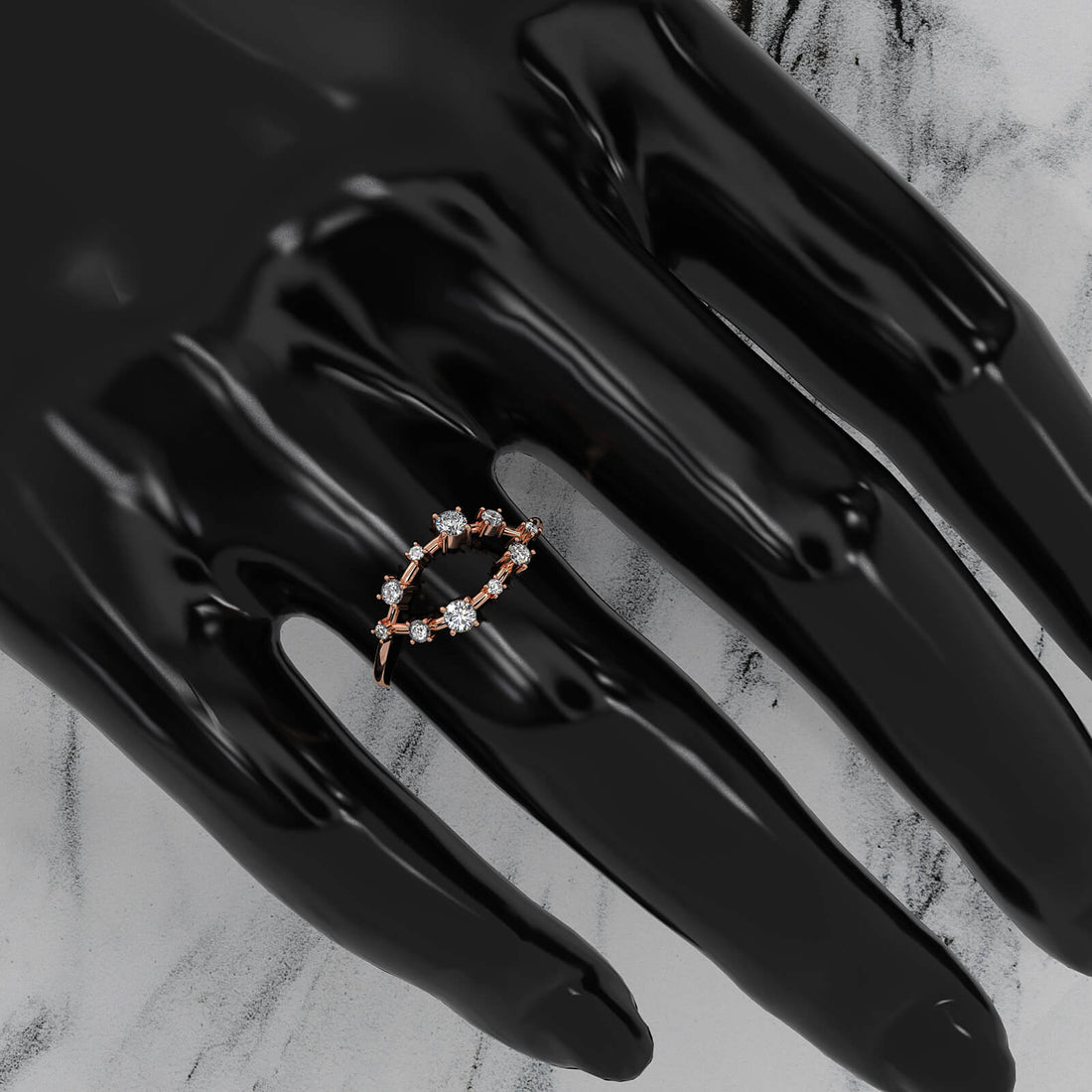 Stackable Marquise Outline Round Lab Diamond Fashionable Ring 0.25ctw.